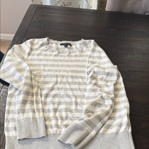Banana Republic Factory Light Gray and Cream Striped Crewneck Sweater